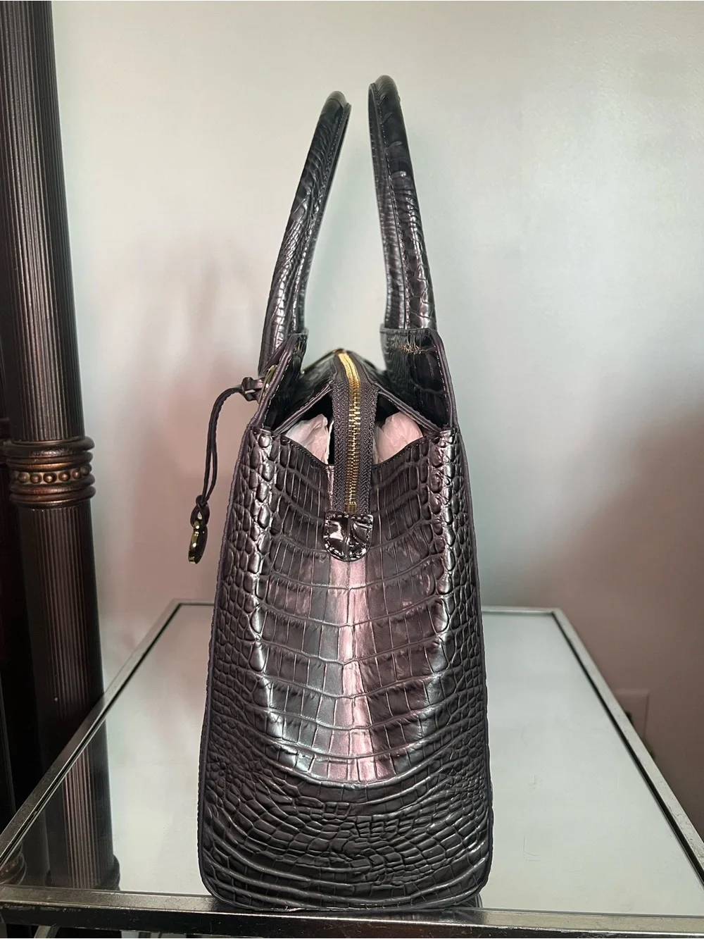 BRAHMIN | Charcoal Finley Carryall Croc-Embossed Satchel NWT